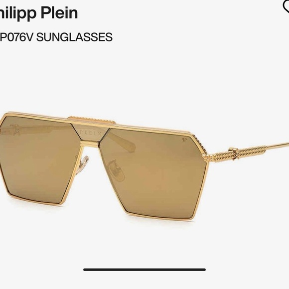 Philipp Plein Gold Titanium Geometric Sunglasses | Luxury Designer Frame w/ Case main image 4
